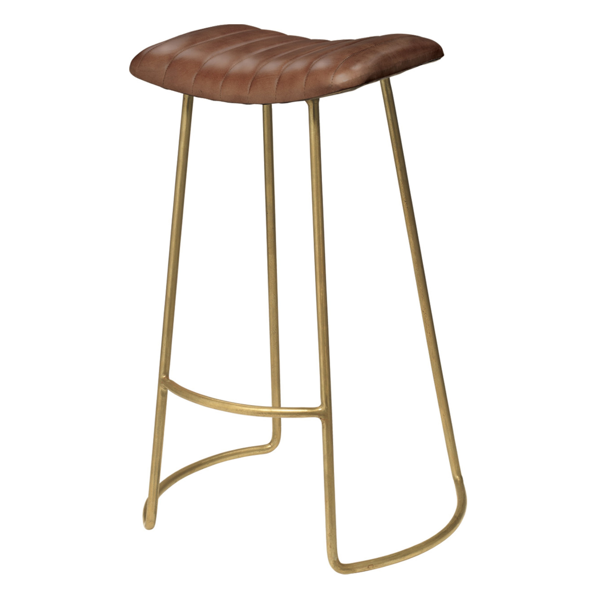 Marianna Bar & Counter Stool, Natural Genuine Leather / Antique Brass Frame, Bar Stool (30" Seat Height)