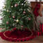 Jupe de sapin de Noël en velours rouge bordeaux avec bordure et nœud dorés – Décoration de sapin de Noël royale vintage à volants en peluche