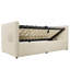 Lit de jour rembourré de taille simple, cadre de lit simple à rangement hydraulique avec charge USB Type-C, cadre de lit avec lattes de bois et dossier de canapé touffeté, beige, velours (sans matelas)