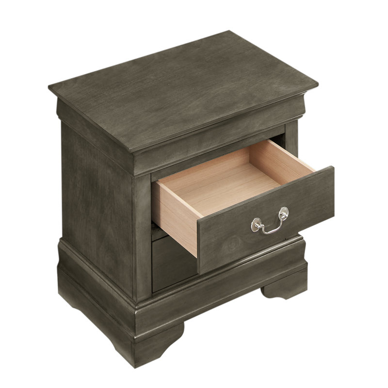 Table de chevet 2 tiroirs LouisPhillipe, gris, Gris