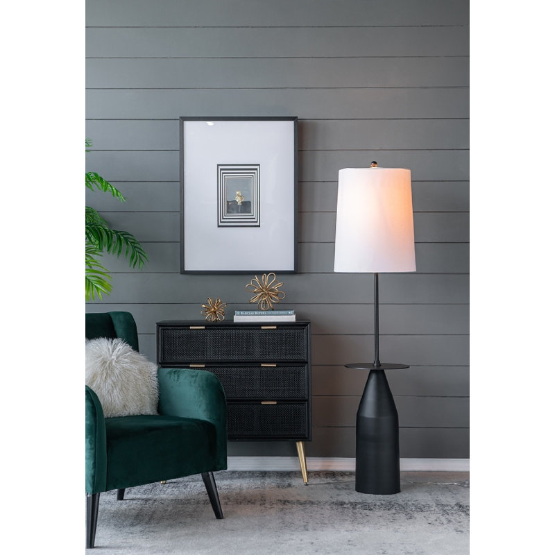 Sleek 61'' Cordless Modern Black Floor Lamp with Adjustable Drum Shade