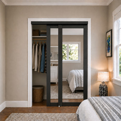 72"X 80" black mirror closet sliding door with hardware kit