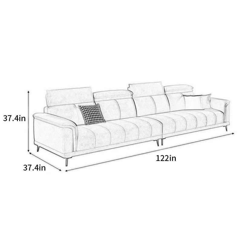 Modern and simple straight-row sofa, 37.4" H x 122" W x 37.4" D, 4
