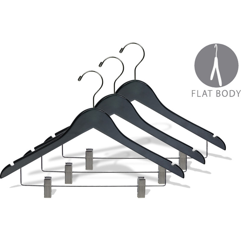 Wood Non-Slip Hangers With Clips for Skirt/Pants, Black
