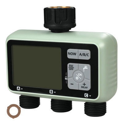 Water Timer, 3 Outlets, Featuring 3 Independent Watering Zone LCD Display Rain Delay Mode Manual Mode 360° Brass Inlet Metal Filter, IPX6 Waterproof for Yard Watering, Hose Watering Sprinkler Timer