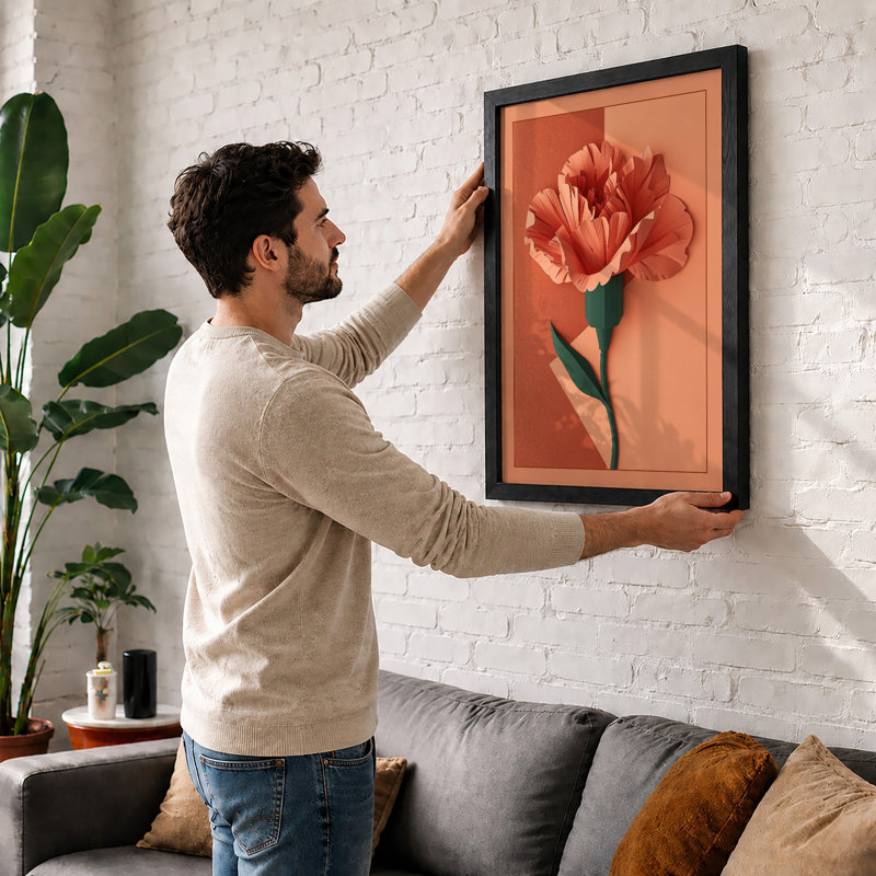 Peachy Carnation Botanical - Framed Print, A2 - 59.4 x 42.0 cm, Oak