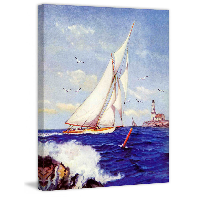 Impression sur toile tendue, "Voile par le phare", H 31 po x l 24 po x P 1,5 po