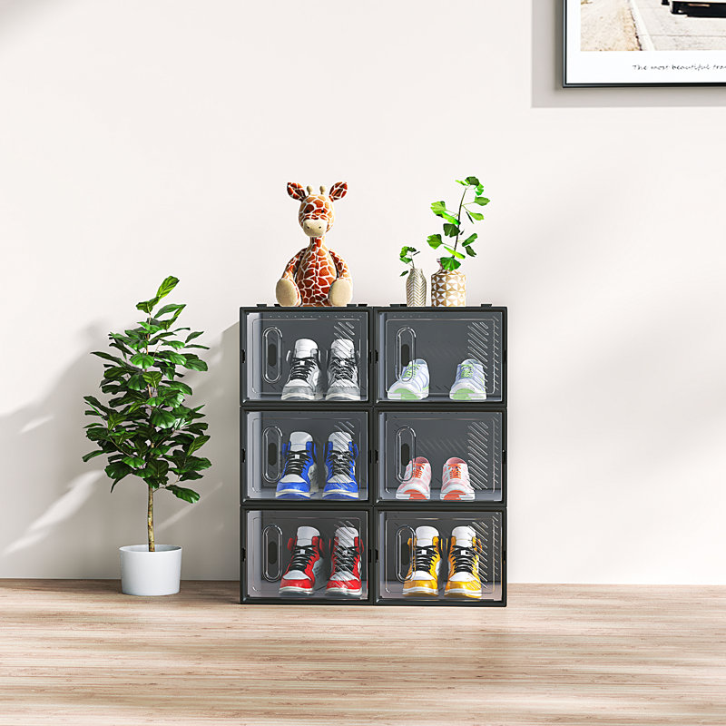 Large Shoe Storage Box Organizers Stackable (Set Of 6), Clear/Black