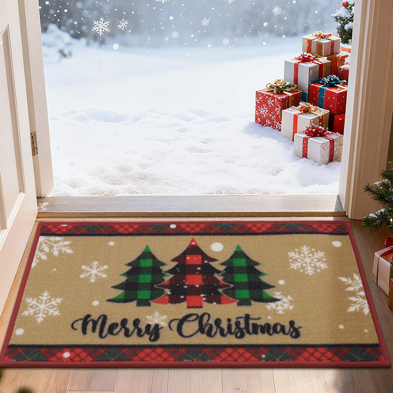 Paillasson de Noël, tapis de porte Merry Christmas absorbant, tapis antidérapant, flocon de neige, tapis de décoration de Noël