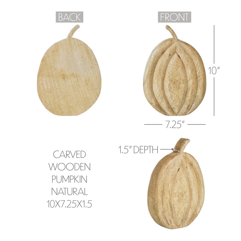 Citrouille en bois sculpté patiné 1,5, H 10 po x l 7,25 po x P 1,5 po