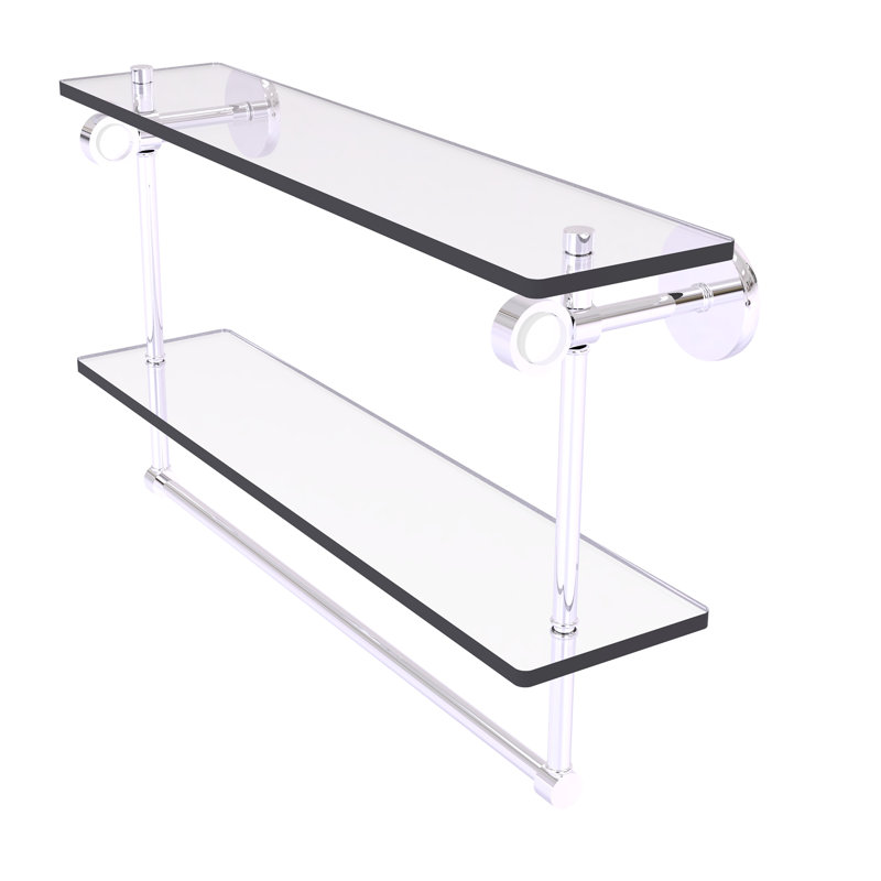 Tablette murale en verre double meuble-lavabo Margolis, H 12,8 po x l 22 po x p 5,6 po, Chrome poli