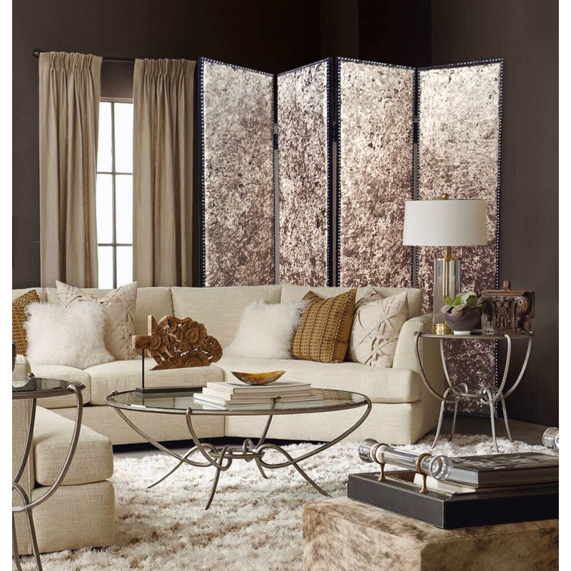 Cloison 4 panneaux, Brun / Beige