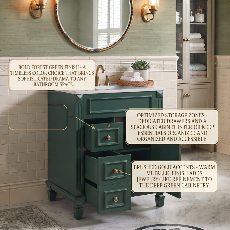 24" Free-Standing Bathroom Vanity With Ceramic Sink & Storage Cabinet With 2 Drawers & Adjustable Shelf & 1 Soft Closing Door