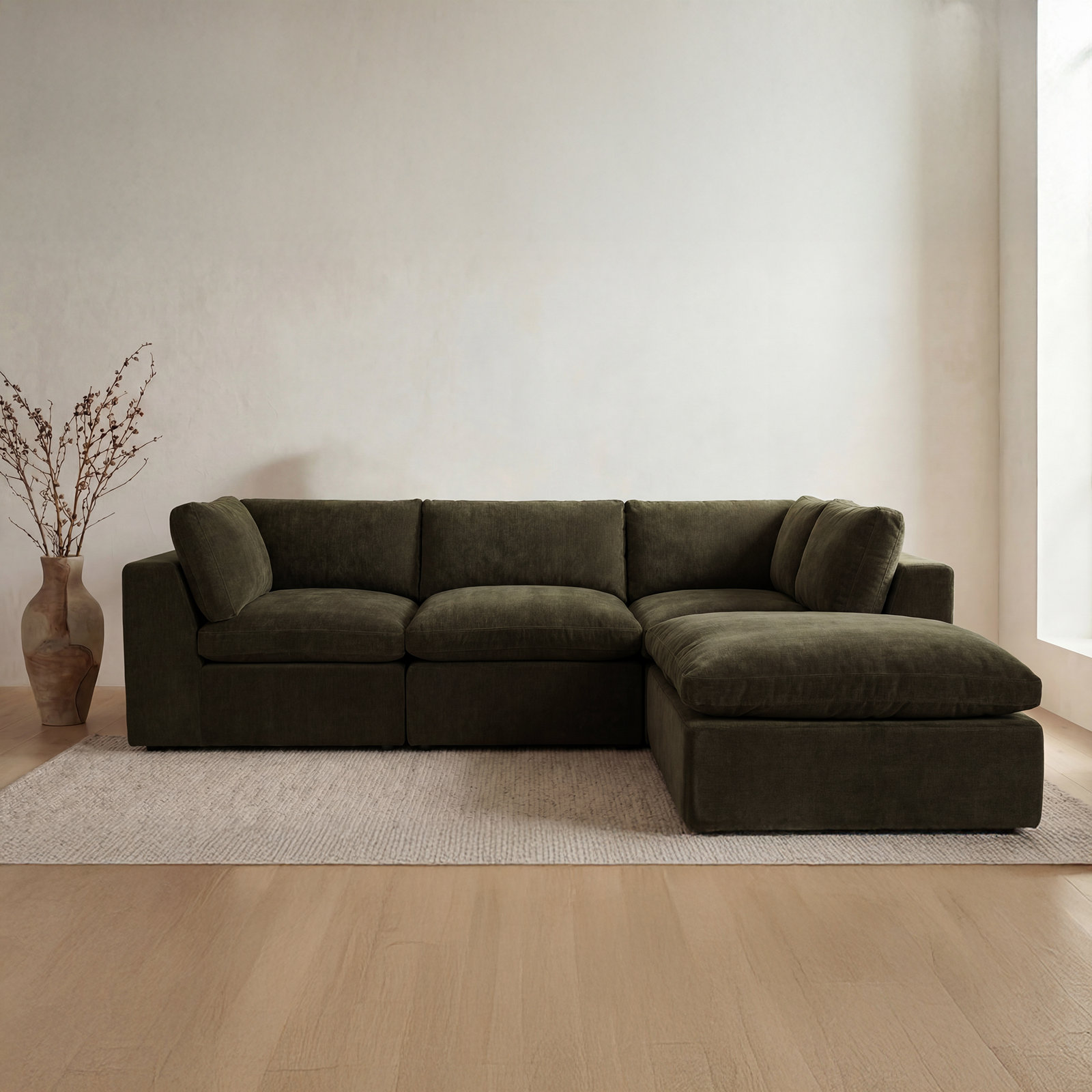 Calder Modular Upholstered Reversible L-Sectional, Green Polyester