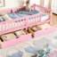 Lit plateforme simple TG en rose, garde-corps pleine longueur, rangement spacieux, conception centrée rose, garde-corps, tiroirs de rangement-1000204670