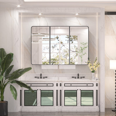 Gervon Rectangle Recessed or Surface Medicine Cabinet with Shelves and Mirror