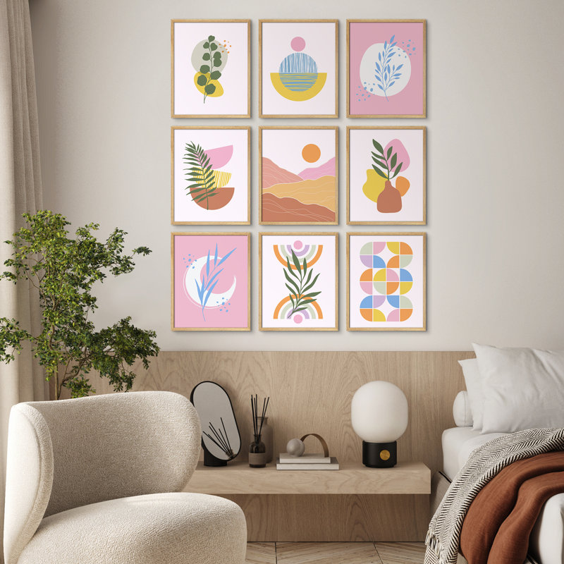 "Mid Century Modern Shapes Boho, H 14 po x l 11 po, Naturel