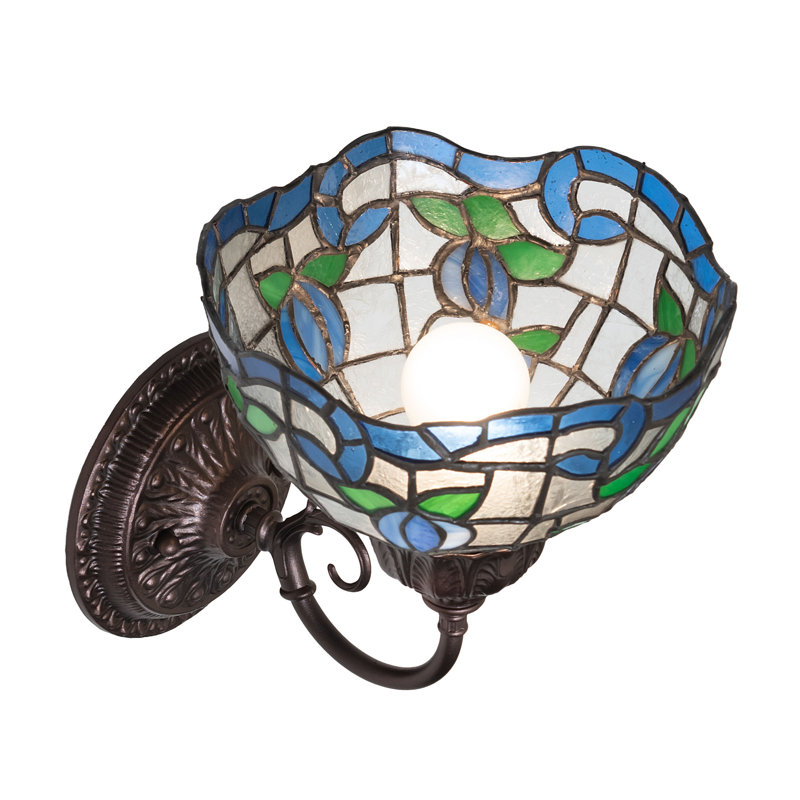 7" Wide Roseborder Wall Sconce, Clear/Blue/Green/Yellow, 9" H x 7" W x 9" D