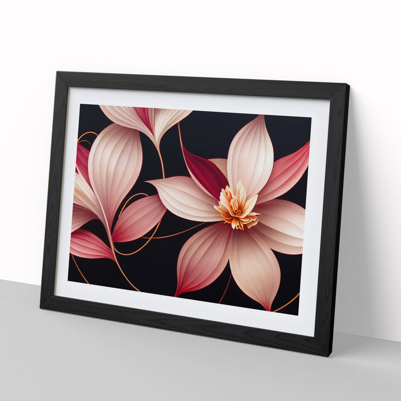 Ethereal Flowers Deco - Single Picture Frame Print, 46cm H x 64cm W x 2cm D, Black