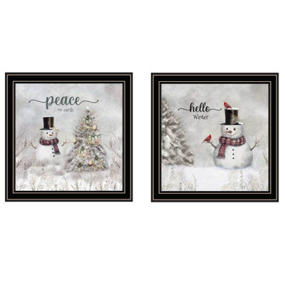 Trendy Decor 4U 2Piece Vignette Winter  Peace On Earth Black Framed Wall Art For Living Room, Holiday Wall Art Print For Home Decor, Bedroom Wall Art By Robinlee Viera