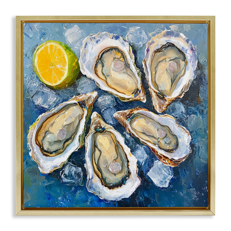  «Lemon & Oysters», art mural sur toile par LSR Design Studio, H 25 po x l 25 po, Cadre flottant métallique doré