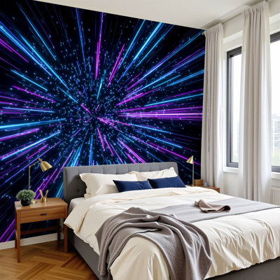 Peel and Stick Wallpaper 144" W x 100" H Modern Self Adhesive Wall Mural for Bedroom Abstract blue purple neon glow colors Speed