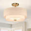 Plafonnier semi-encastré 3 lumières avec abat-jour tambour à 2 niveaux en laiton brossé pour le salon de la chambre à coucher