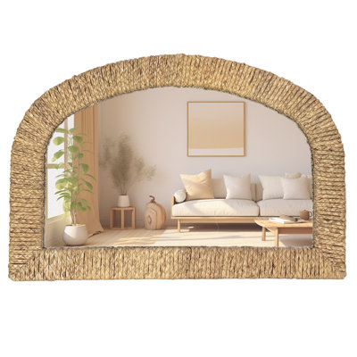 Natural Hand-woven Straw Rope Arched Wall Mirror with Rustic Decorative Mirrors for Livingroom,Hallway,Bedroom