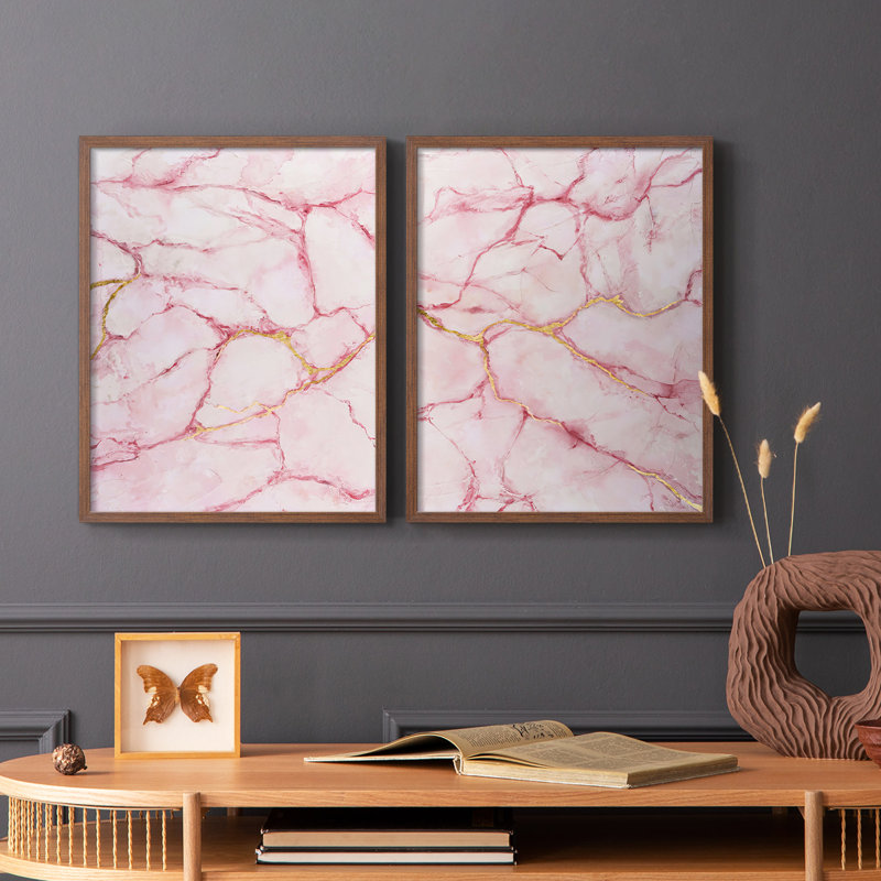 «Rose Marble I», reproduction encadrée de qualité supérieure - prête à être accrochée - aucun clou requis - aucun clou requis