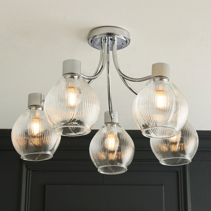 Glass Semi Flush Mount, 5 Lights, Polished Chrome, 335cm H x 572cm W x 572cm D