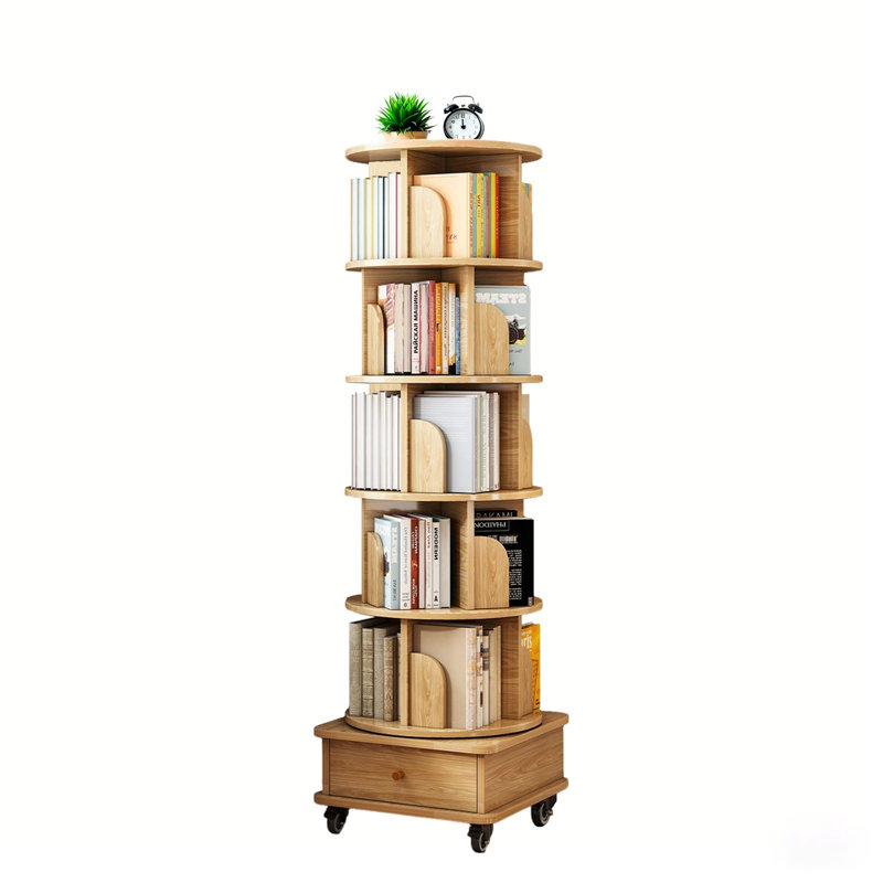 Rotating Bookshelf, Brown, (6 Shelves) 68.2"H x 18.2"W x 18.2"D
