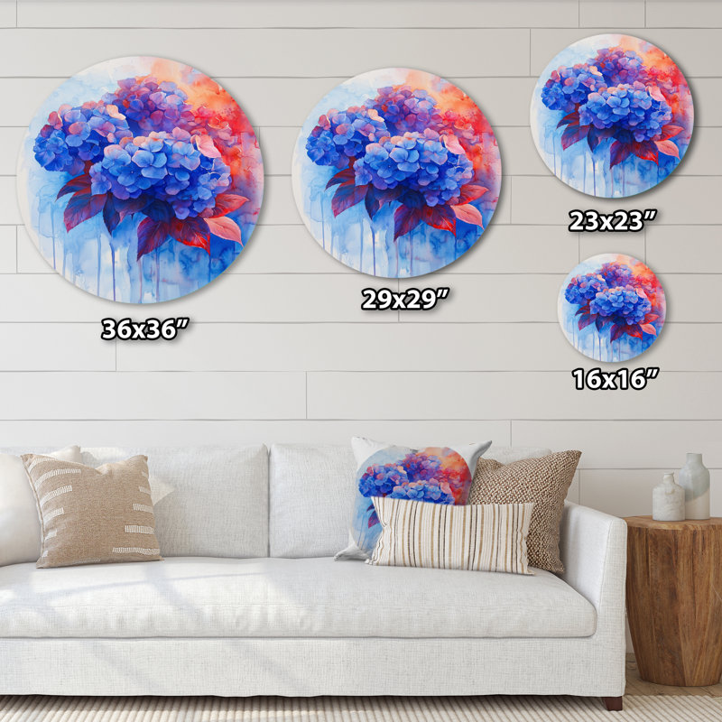 Hortensia bleu et rouge dans un style hortensia de style graffiti I - impression d'art traditionnel bleu en métal