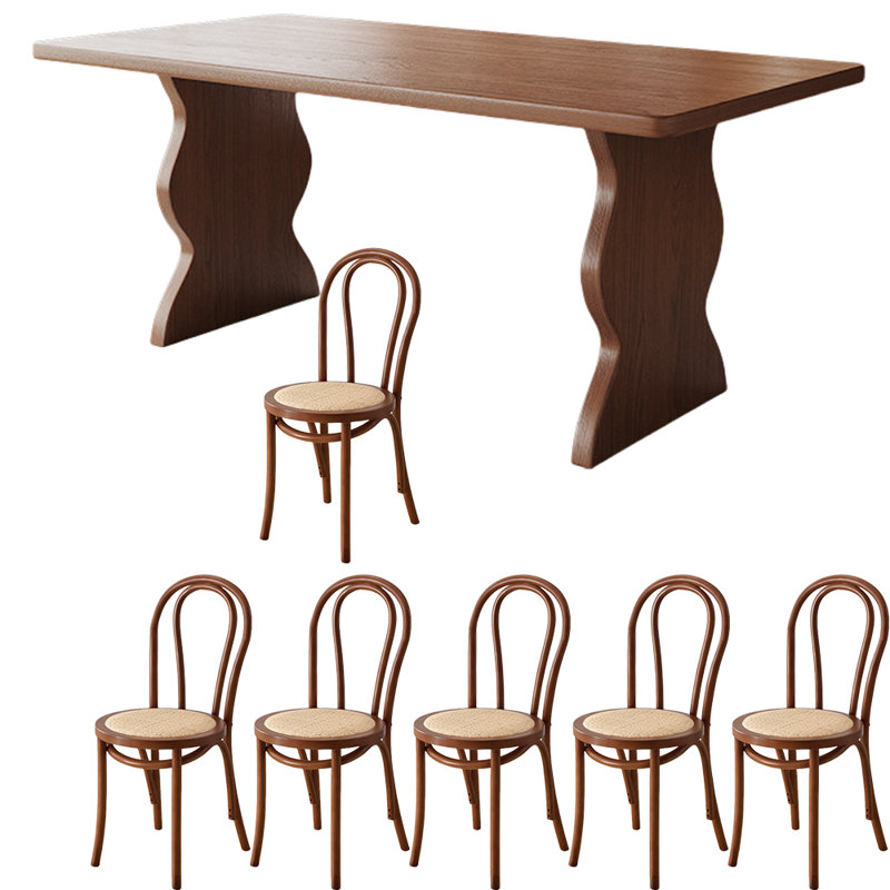 Brown Ash    Wood    Slab    Dining    Set, 29.9"H x 94.5"L x 34.6"W
