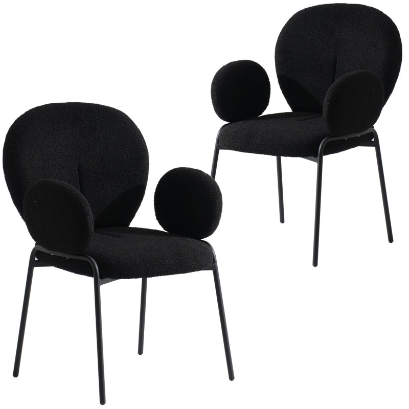 Chaise avec accoudoirs en tissu Amelia, Ensemble de 2, Noir, Noir