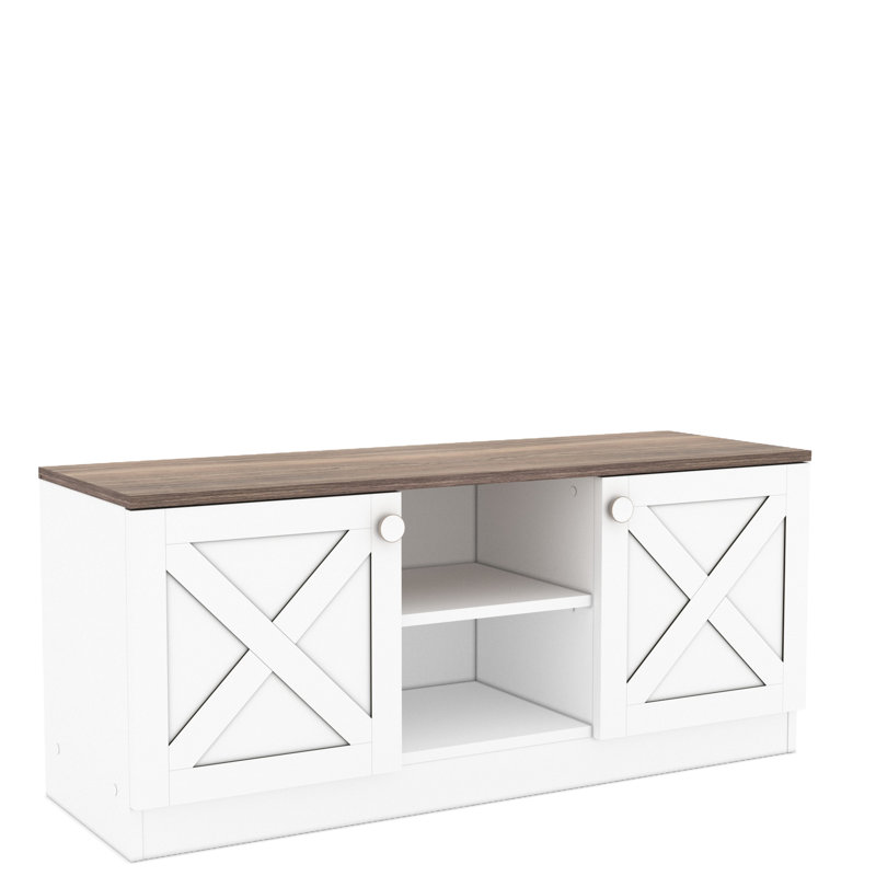 Meuble télé 2 armoires, blanc, 80 à 89 pouces, base en bois, support de style rétro avec base en pouces