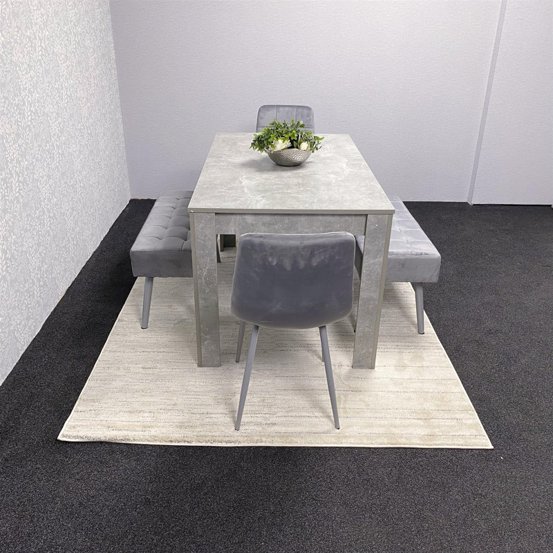 Savarna 6 -Person Dining Set, 75cm H x 117cm L x 77cm W, Stone Grey, 5 Pcs: Table + 2 Chairs + 2 Bench