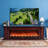 78.74"Brown Solid Wood Simulated Flame TV Cabinet Heating Electric Fireplace-669473652