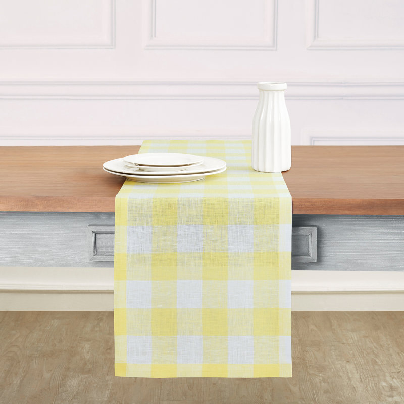 Linen Table Runners, Yellow/White, 108" x 14"