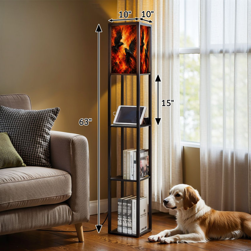 Lampe sur pied à DEL à intensité variable avec deux corbeaux noirs, abat-jour réglable en hauteur avec télécommande, pour le salon, la chambre et le bureau