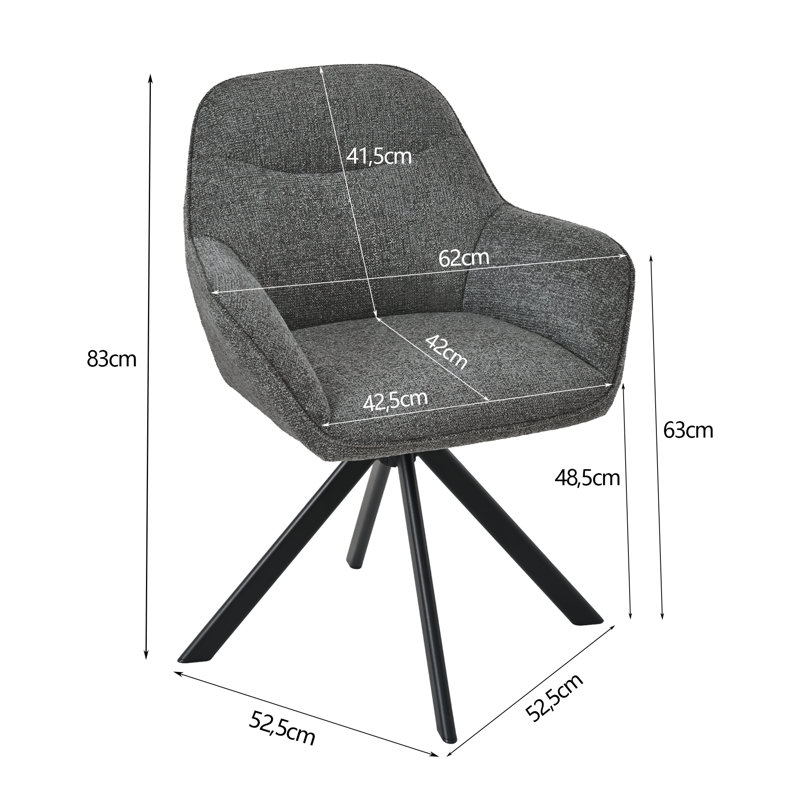 48.5cm H Swivel Upholstered Dining Chair with Ergonomic Back, Grey Chenille
