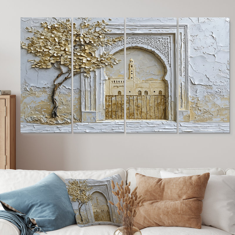 Art marocain sur toile, médina marocaine, H 32 po x l 64 po