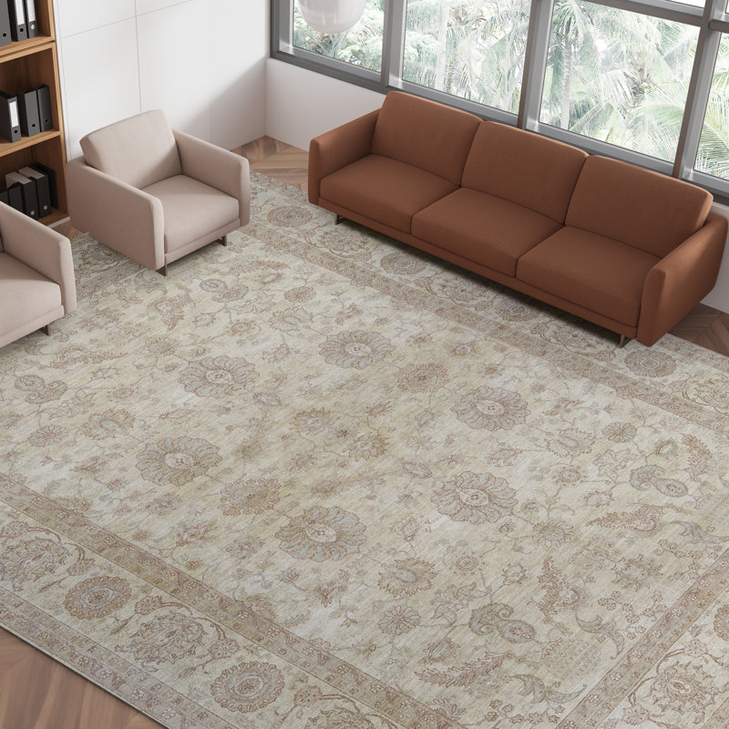 Sultanabad Wool Oriental Area Rug in Ivory/Light Brown