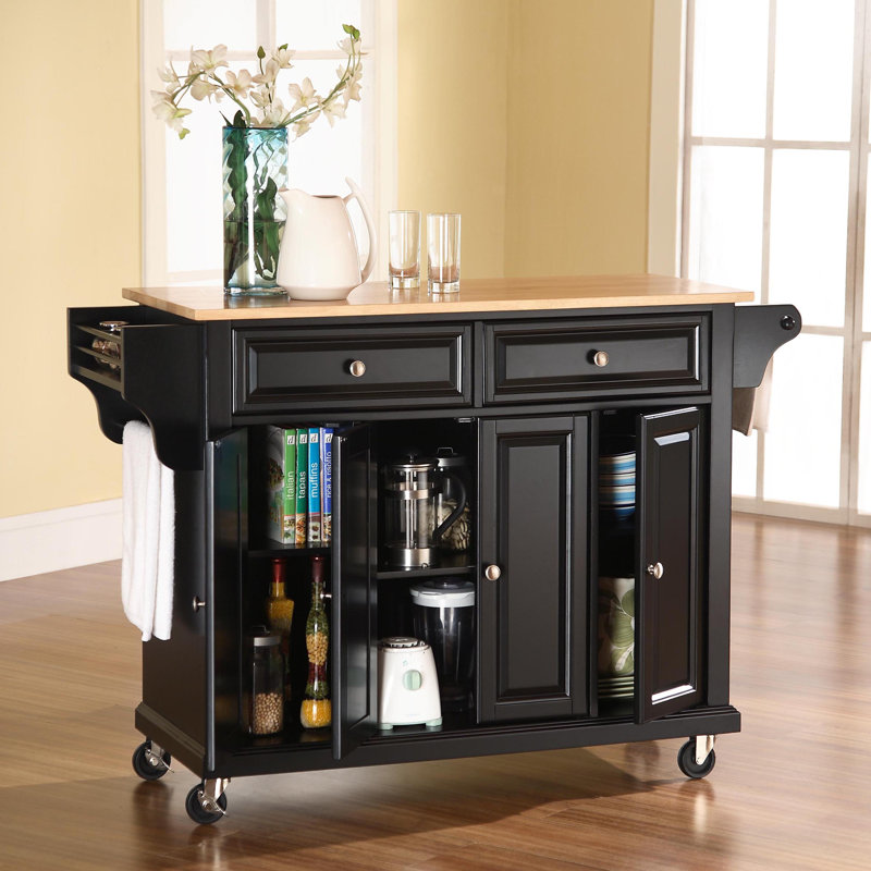 Ken Solid Wood Top Kitchen Cart, Black