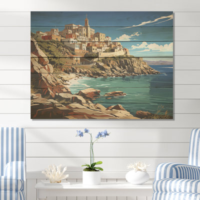Syros Serenityscape I - Port Landscape Coastal On Wood Print