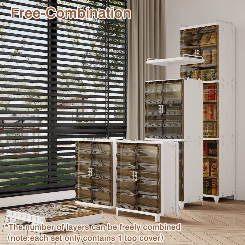 Abdullah 76.69" Foldable Plastic Storage Cabinet with Clear Doors and Removable Shelves, 76.69" H x 16.14" W x 14.88" D
