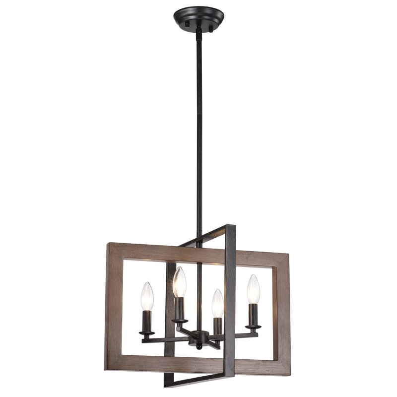 Valentin 4 - Light 18.1" Lantern Square Chandelier with Wood Accents