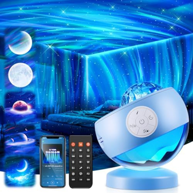 Projecteur Iceberg Northern Lights, projecteur Blue Galaxy avec base Iceberg | Plus de 300 effets Aurora, 15 bruits blancs, haut-parleur Bluetooth, rotation à 360 °, télécommande, minuterie, décoration de chambre à coucher