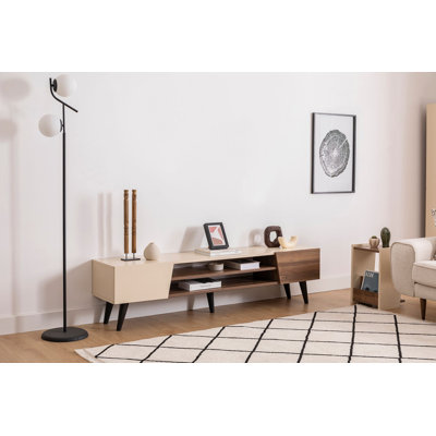 Modern TV Stand with Metal Frame, Walnut & Beige Finish, 70.9 x 14.6 x 17.7 inches | 100% Melamine Coated Particle Board, Thickness: 0.7 inches | Stylish & Durable Design for Living Room & Entertainment Spaces