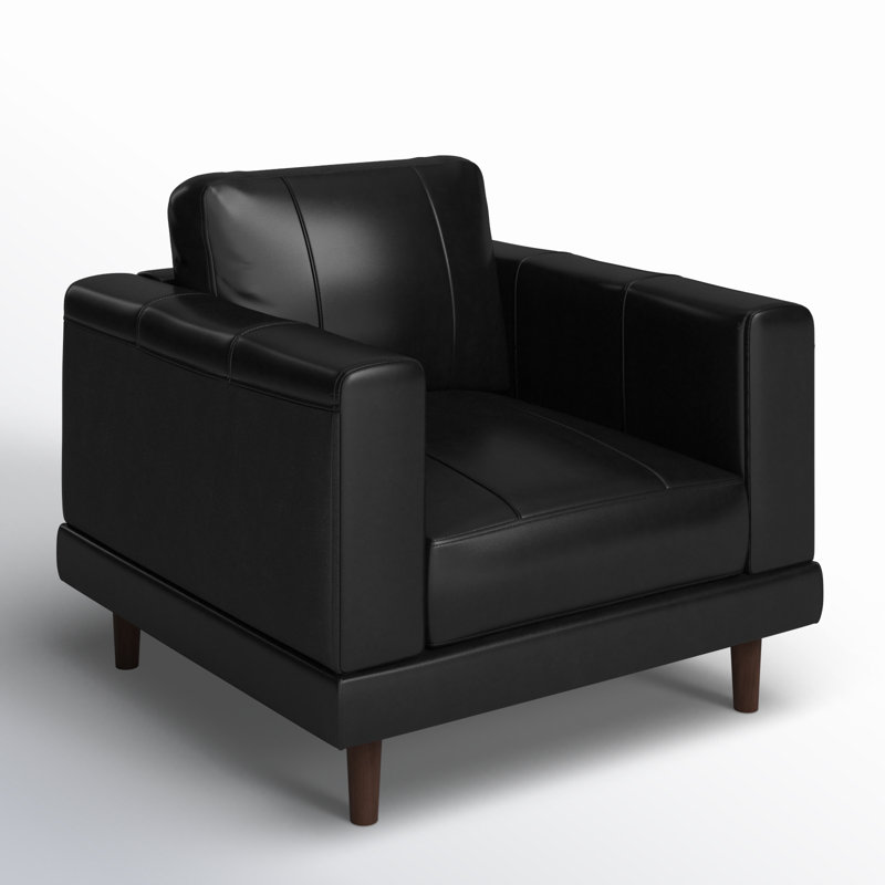 Fauteuil en cuir véritable Fulks de 37 po de largeur, Cuir véritable noir