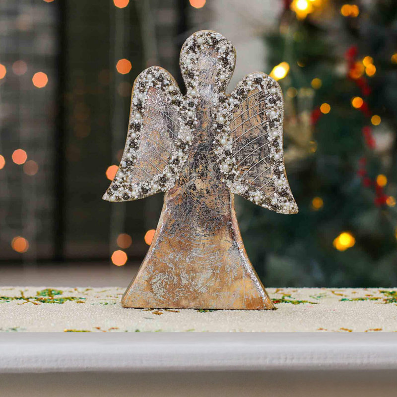 Sculpture anges en bois, Brun / naturel / blanc